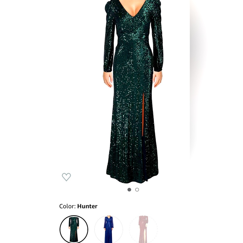 Xscape Long Sleeve Long V-Neck Sequin Gown